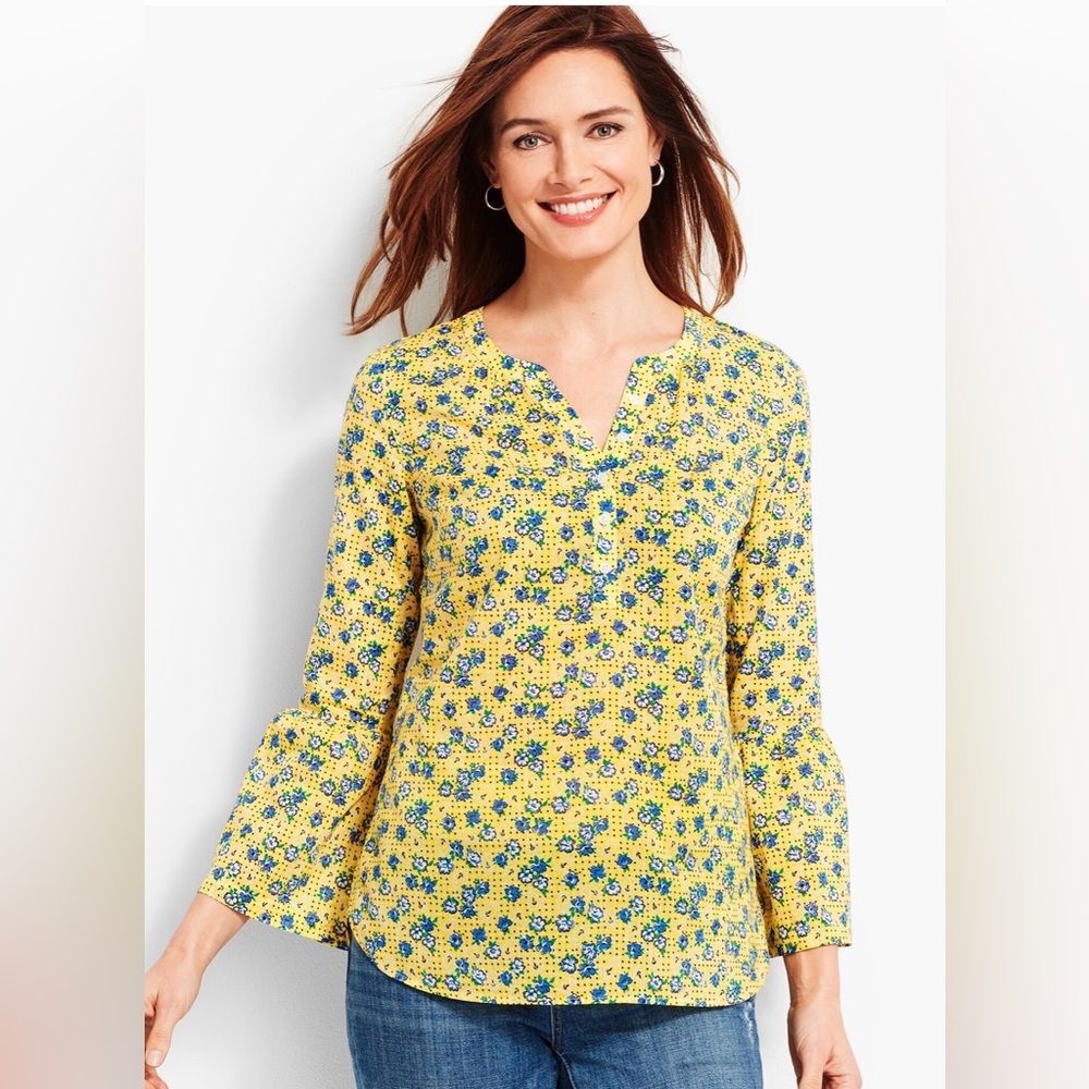 Talbots Flounce Sleeve Floral bandanna print blouse size small